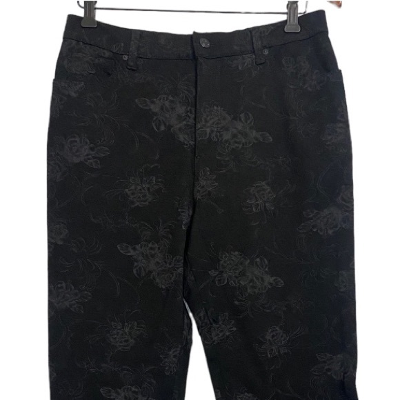 Gloria Vanderbilt Amanda Pointe Slimming Straight Leg Pants Black Floral Size 12 - Picture 3 of 7